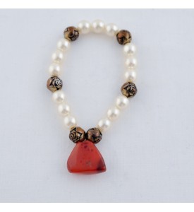 Adzo Designs Glass Pearl and Carnelian semi-precious stone bracelet on stretch 